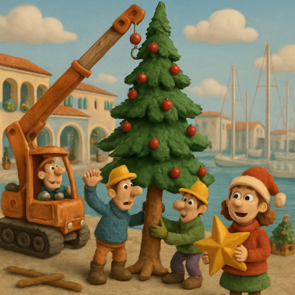 В Лимассол Марине устанавливается рождественская елка.