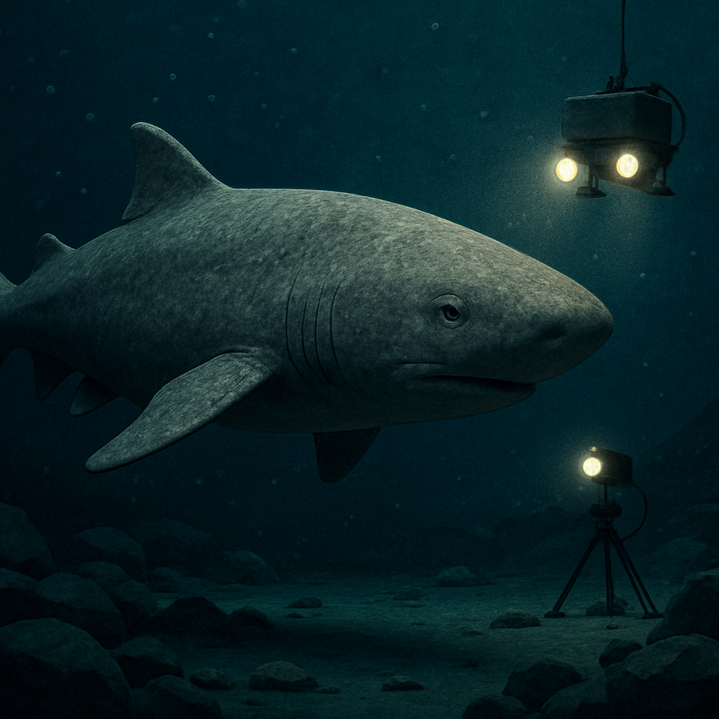 A sleeper shark measuring up to four meters was filmed at a depth of nearly 500 meters in the Antarctic Ocean, marking the first recorded sighting of a shark so far south.