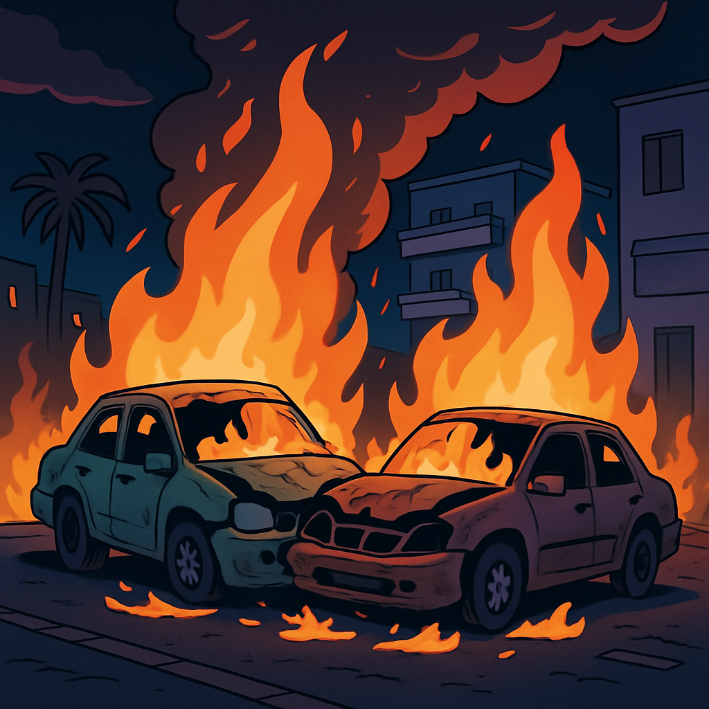 During the night in Larnaca, two cars were completely destroyed by a fire.