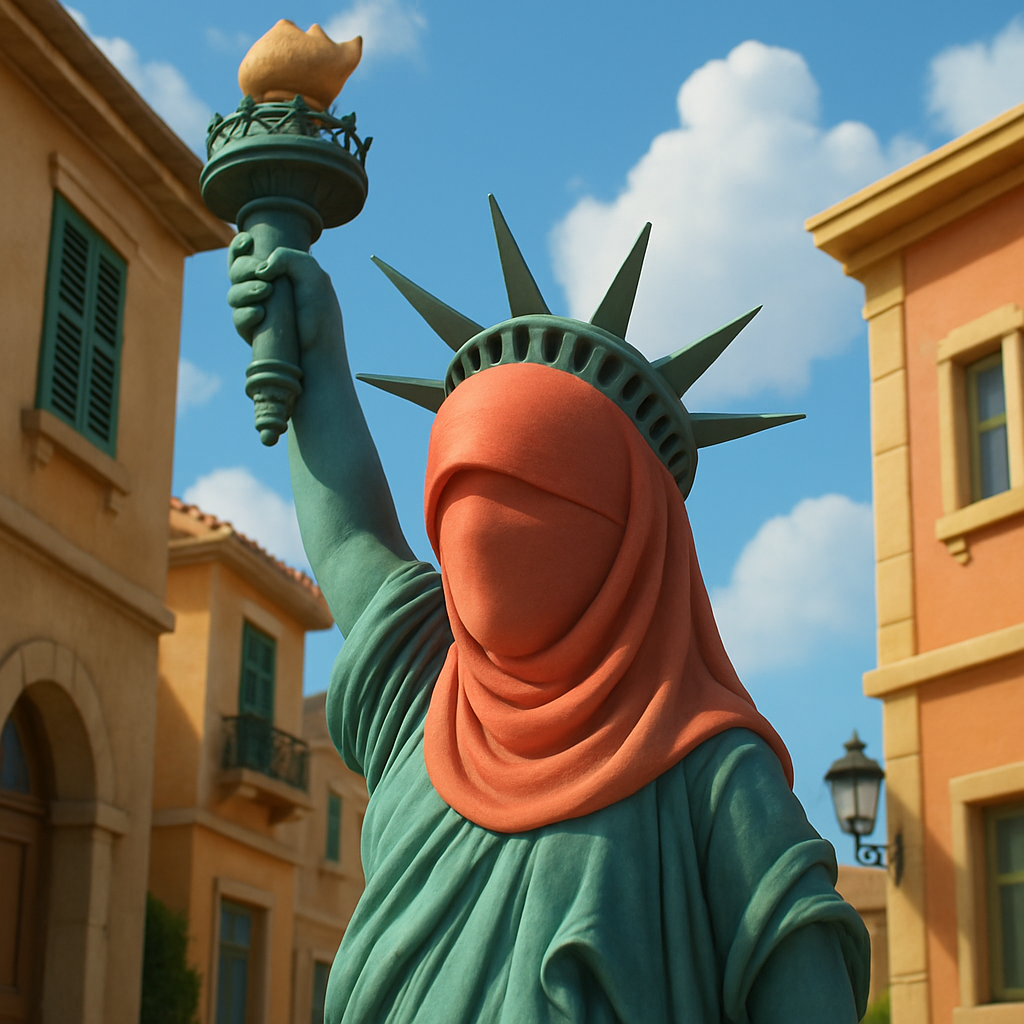 В центре Никосии неизвестные покрыли платком голову Статуи Свободы.