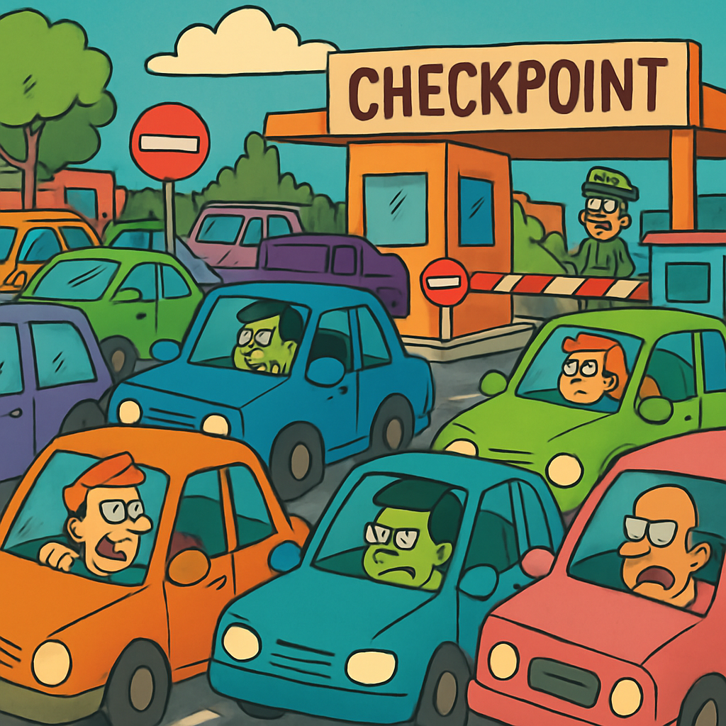 Traffic jams continue at the Ayios Dhometios checkpoint despite the recent completion of expansion work aimed at eliminating queues.