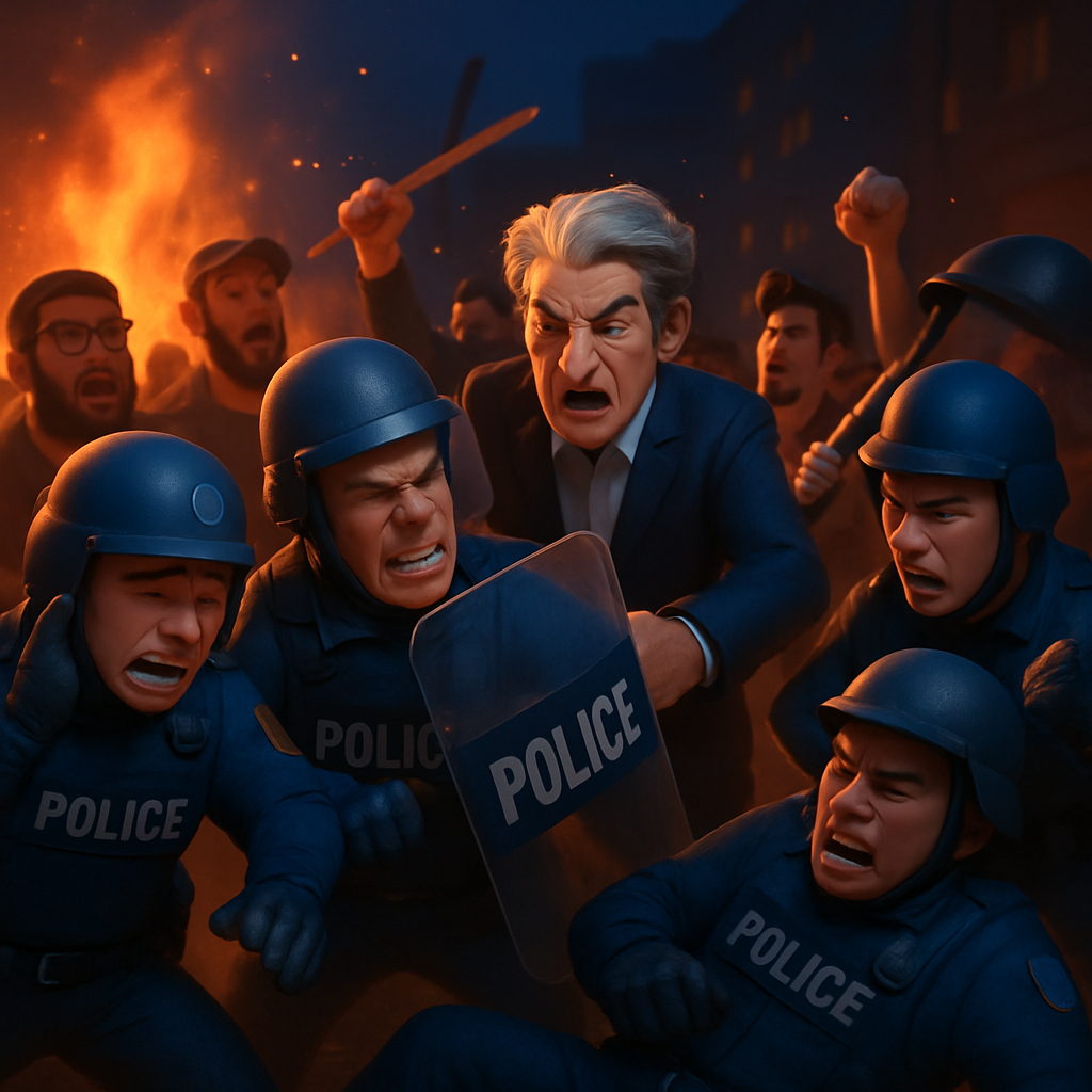 At least 16 police were injured and 13 people arrested as opposition leader Sali Berisha’s supporters clashed with security forces in Tirana over corruption claims.