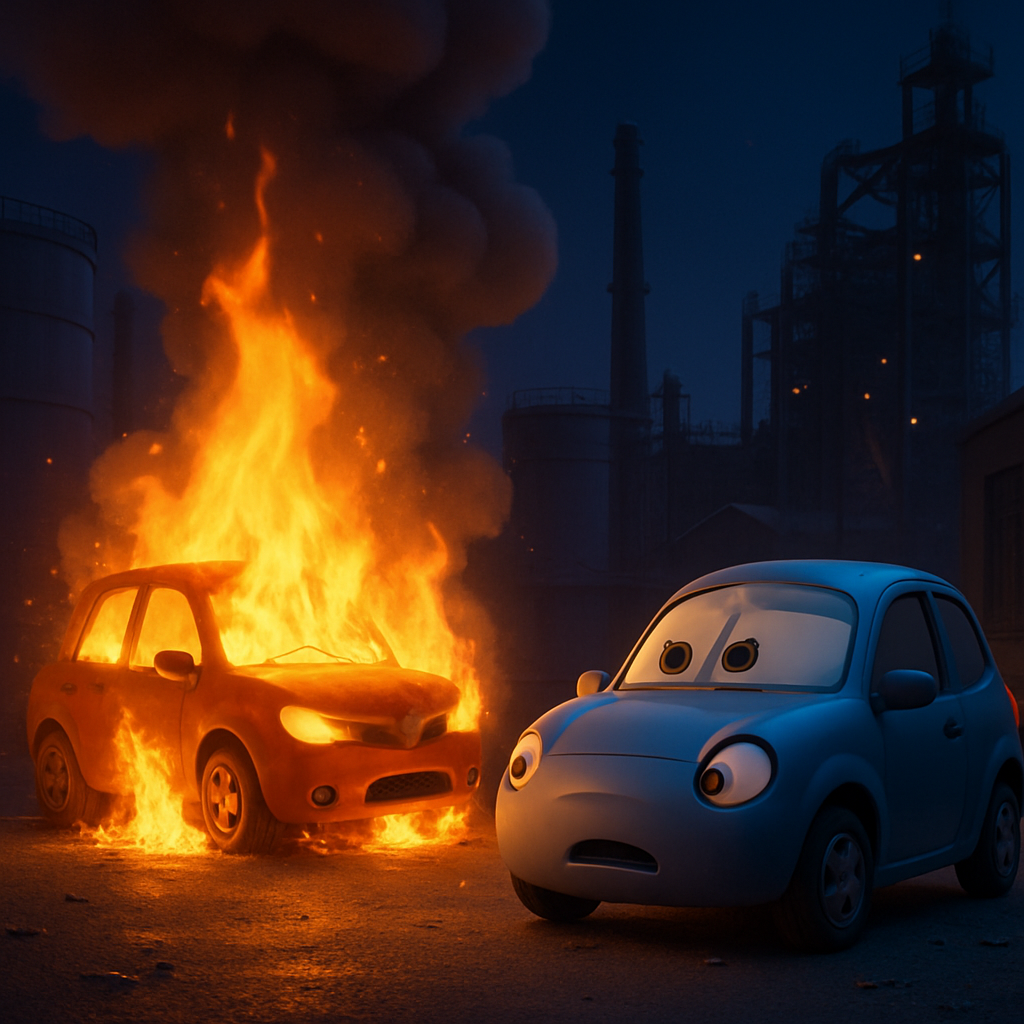 Ночью в промышленной зоне Лимассола загорелись 2 автомобиля.