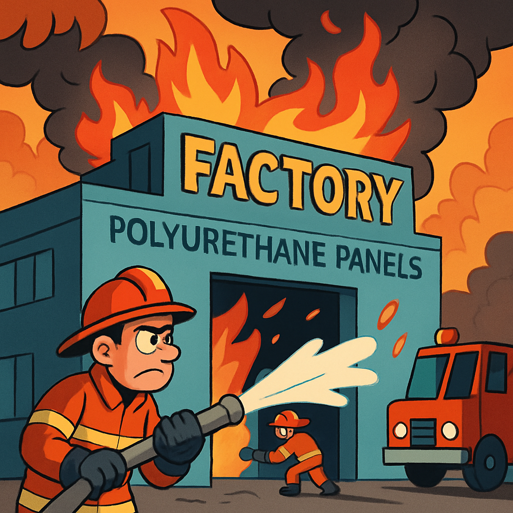 Горит фабрика по производству полиуретановых панелей.