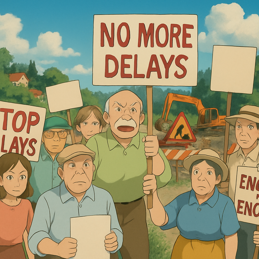 Жители Анариты устроили акцию протеста из-за серьезных задержек в дорожных работах, которые длятся уже два с половиной года.