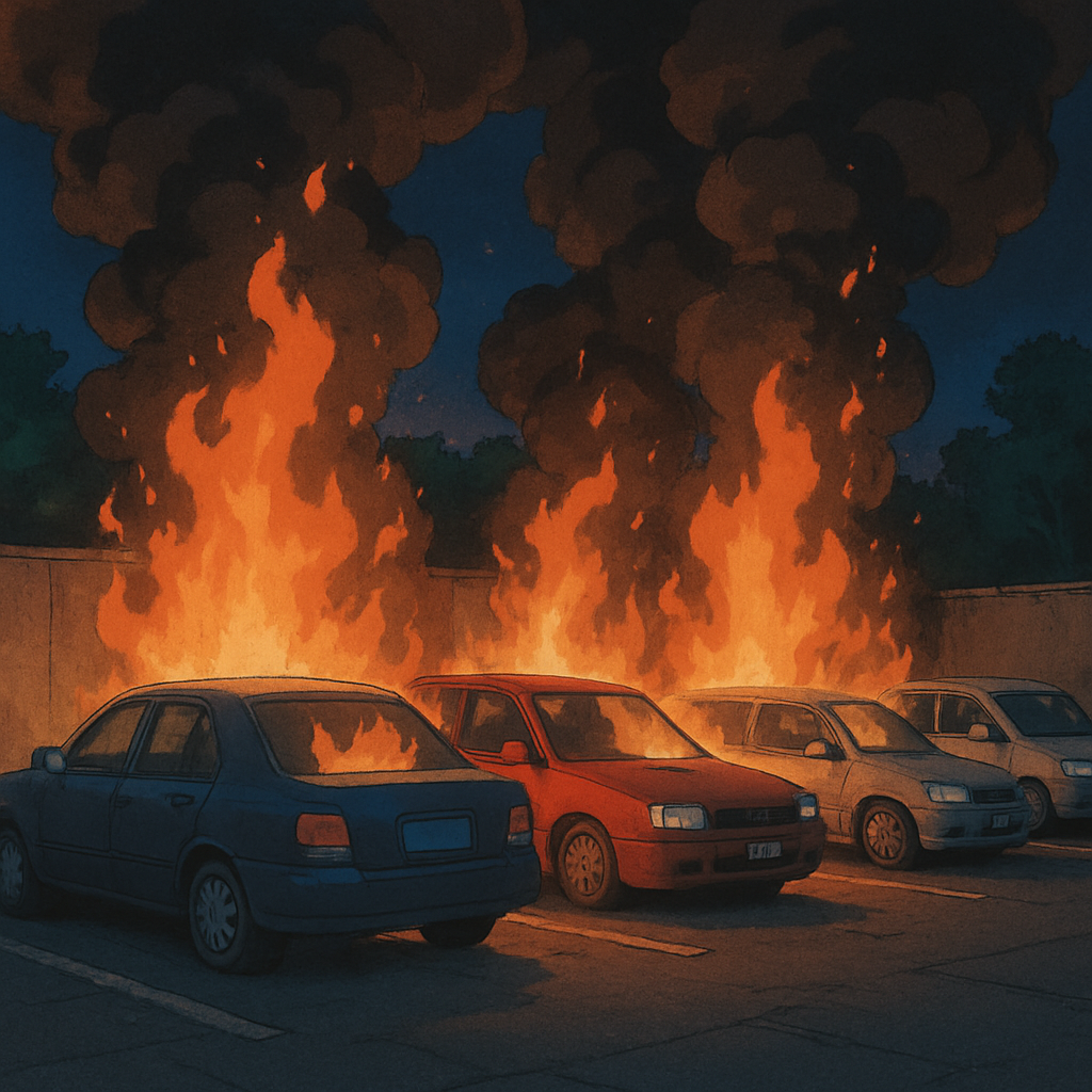 В среду вечером в Мутайяке, Лимассол, на частной парковке загорелись четыре автомобиля.