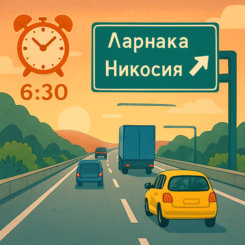 6:30, Пирга, дорога Ларнака — Никосия.