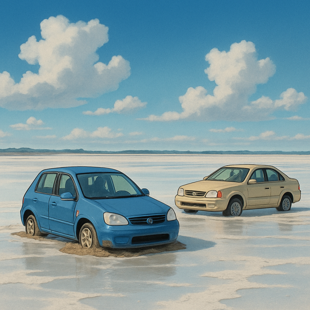 Два автомобиля стоят на соленом озере Ларнаки с прошлой среды, когда один водитель въехал на озеро и застрял, а второй поспешил ему на помощь.