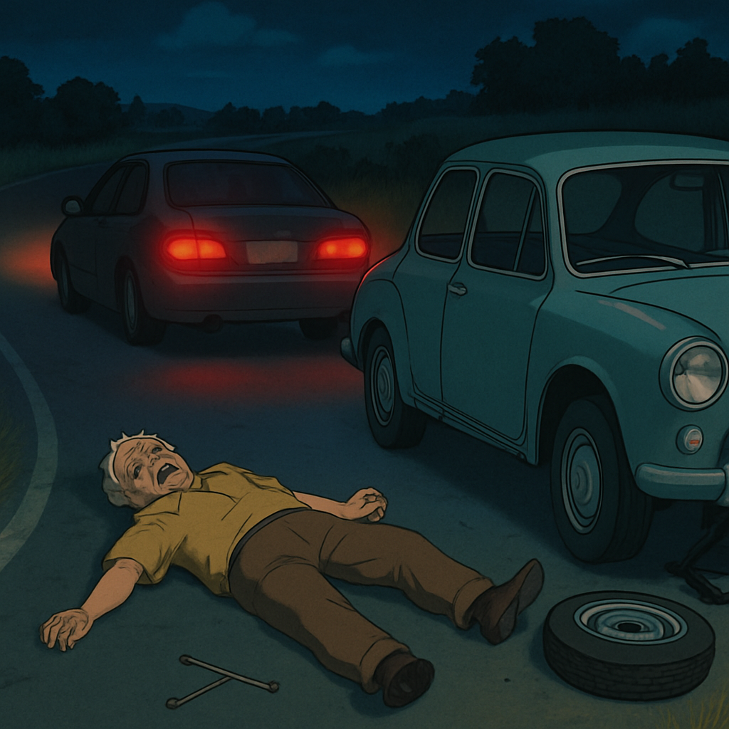 A resident of Deryneia passed away on Friday evening after being hit by a car while changing a tire on his vehicle.