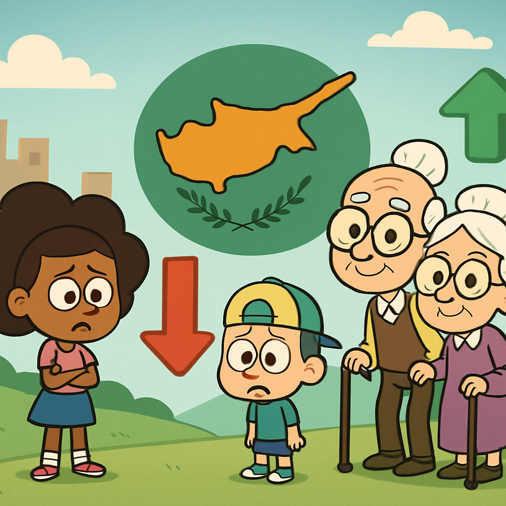 Статистика сообщает, что на Кипре постепенно увеличивается доля пожилых людей и уменьшается доля детей, что свидетельствует о процессе старения населения.