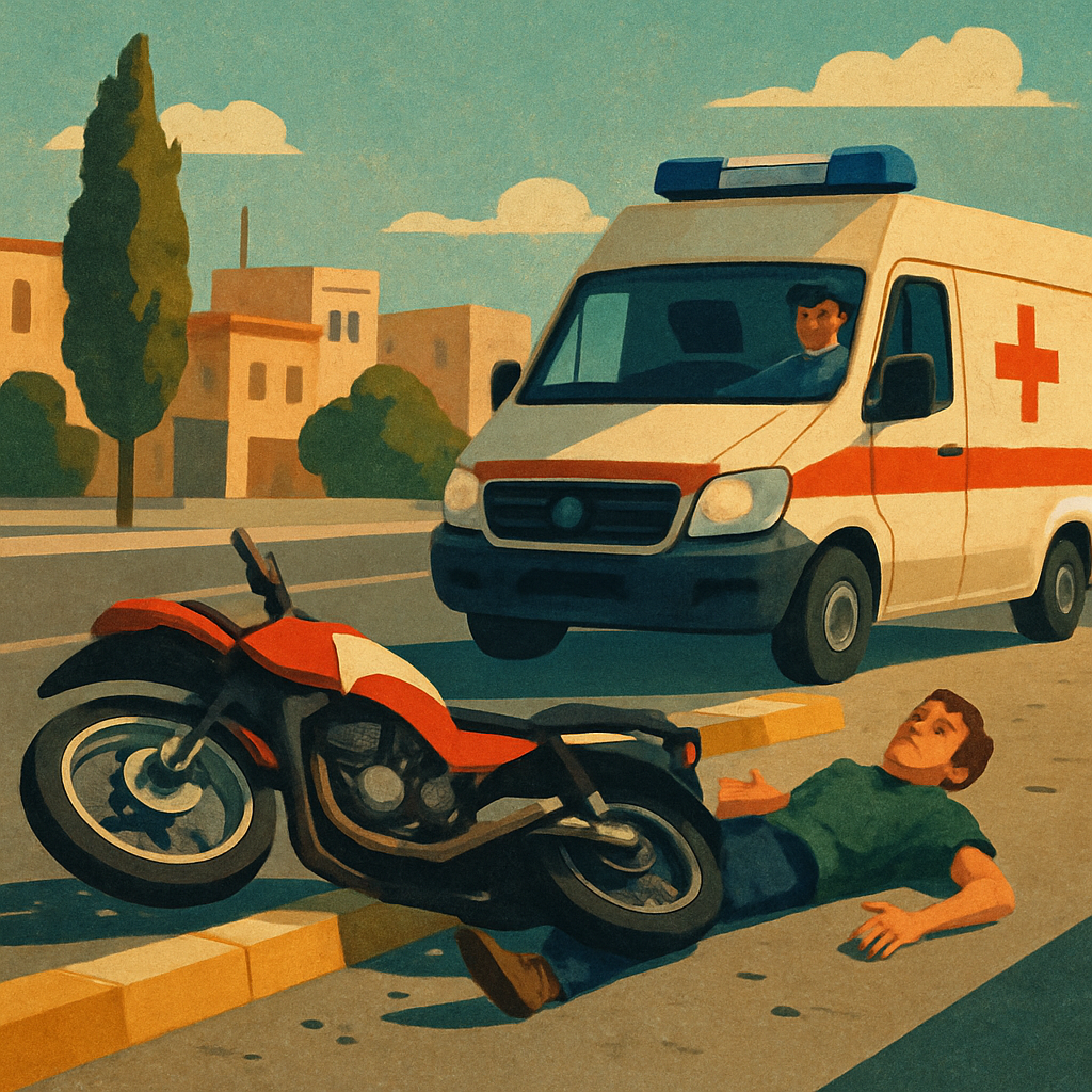 In Nicosia, a motorcycle driven by a 26-year-old man collided with the road's median strip and overturned.