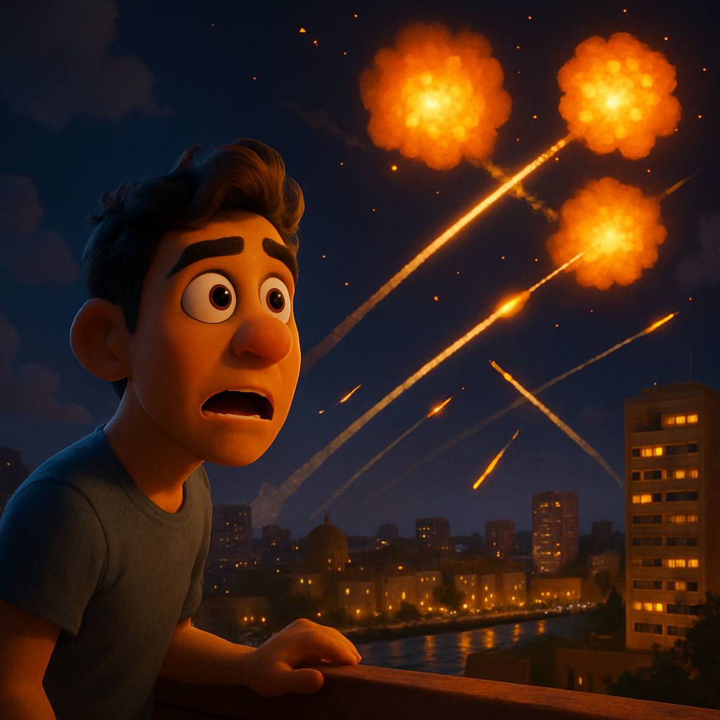 Se vieron explosiones sobre Tel Aviv mientras el sistema de defensa de Israel interceptaba misiles supuestamente lanzados por Irán.