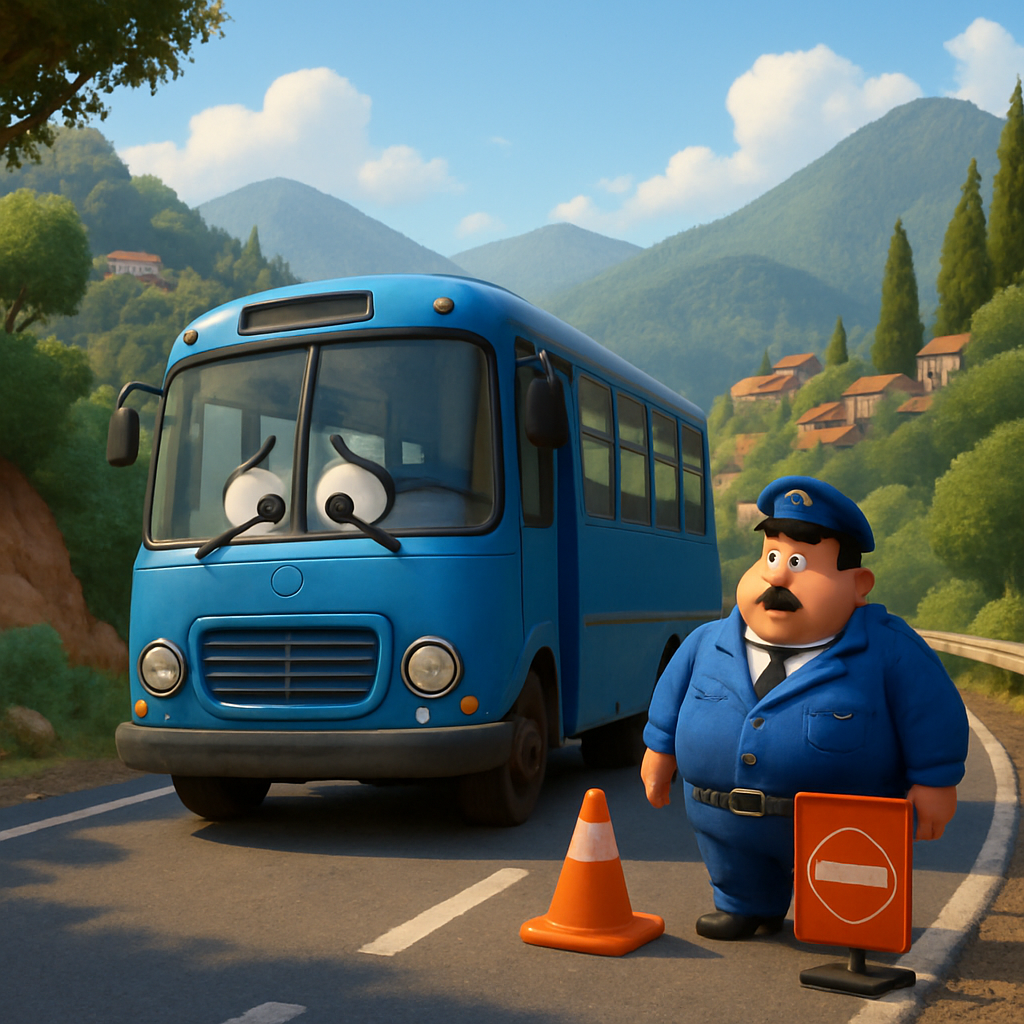 В районе горной деревни Педулас заглох автобус, одна полоса дороги закрыта.