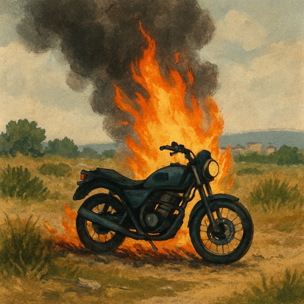 В пятницу на открытой местности в Лимассоле обнаружили горящий мотоцикл, который, как оказалось позже, был угнан накануне.