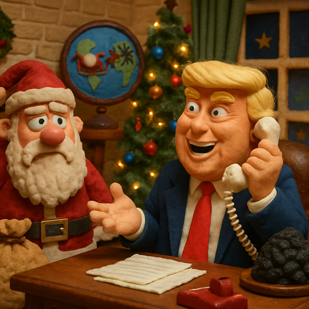 US President Donald Trump joked about "bad Santa" infiltrating the country and praised "clean, beautiful coal" while taking calls from children tracking Santa's progress on Christmas Eve.