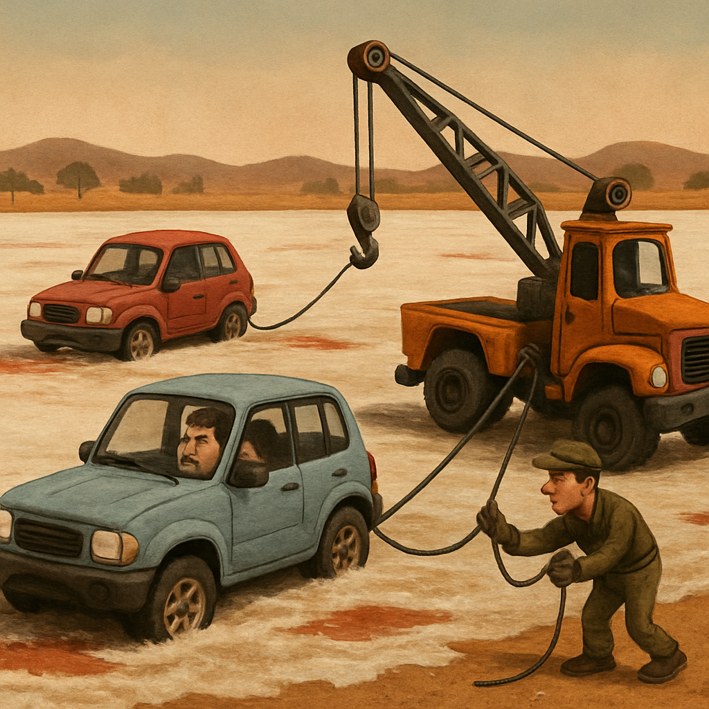 Власти Ларнаки пытаются вытащить два автомобиля, застрявших на прошлой неделе в солёном озере.