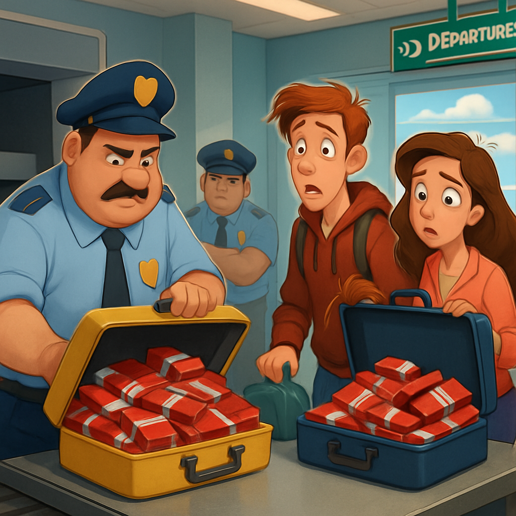 At Larnaca airport, after baggage inspection, two departing passengers were found with large quantities of cigarettes for which duties had not been paid.