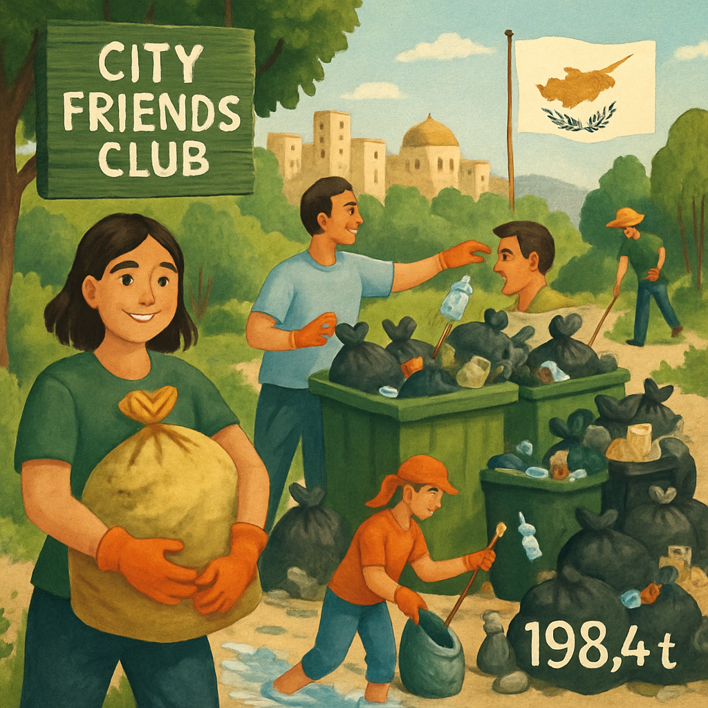 In 2025, the charitable organization City Friends Club removed 198,406 kg of trash from the streets, beaches, parks, and green areas of Cyprus thanks to daily clean-ups and volunteer drives.