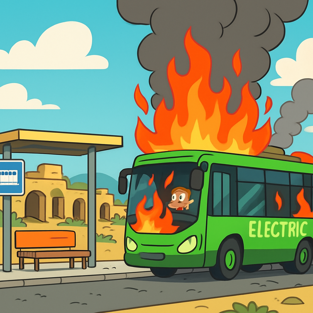 В Пафосе загорелся электробус, который был припаркован на станции в районе Гробниц королей.