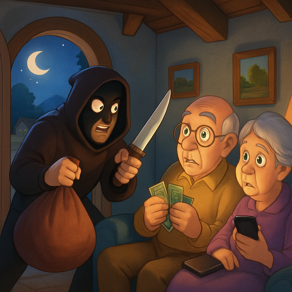 An unknown individual, threatening with a knife, robbed a house in a rural area in the Larnaca district, stealing money and two mobile phones.