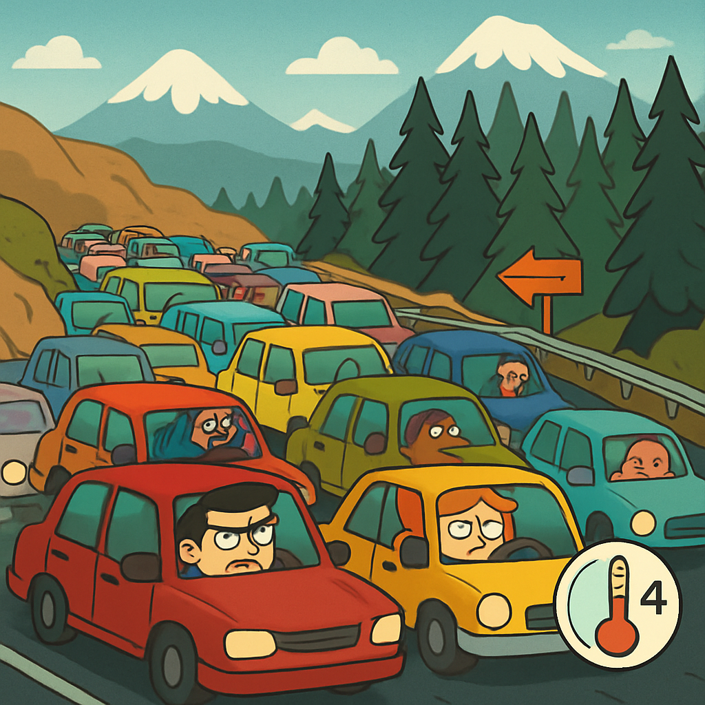 It is reported that there is a major traffic jam on the approach to Troodos, there is no snowfall, and the temperature is +4 degrees Celsius.