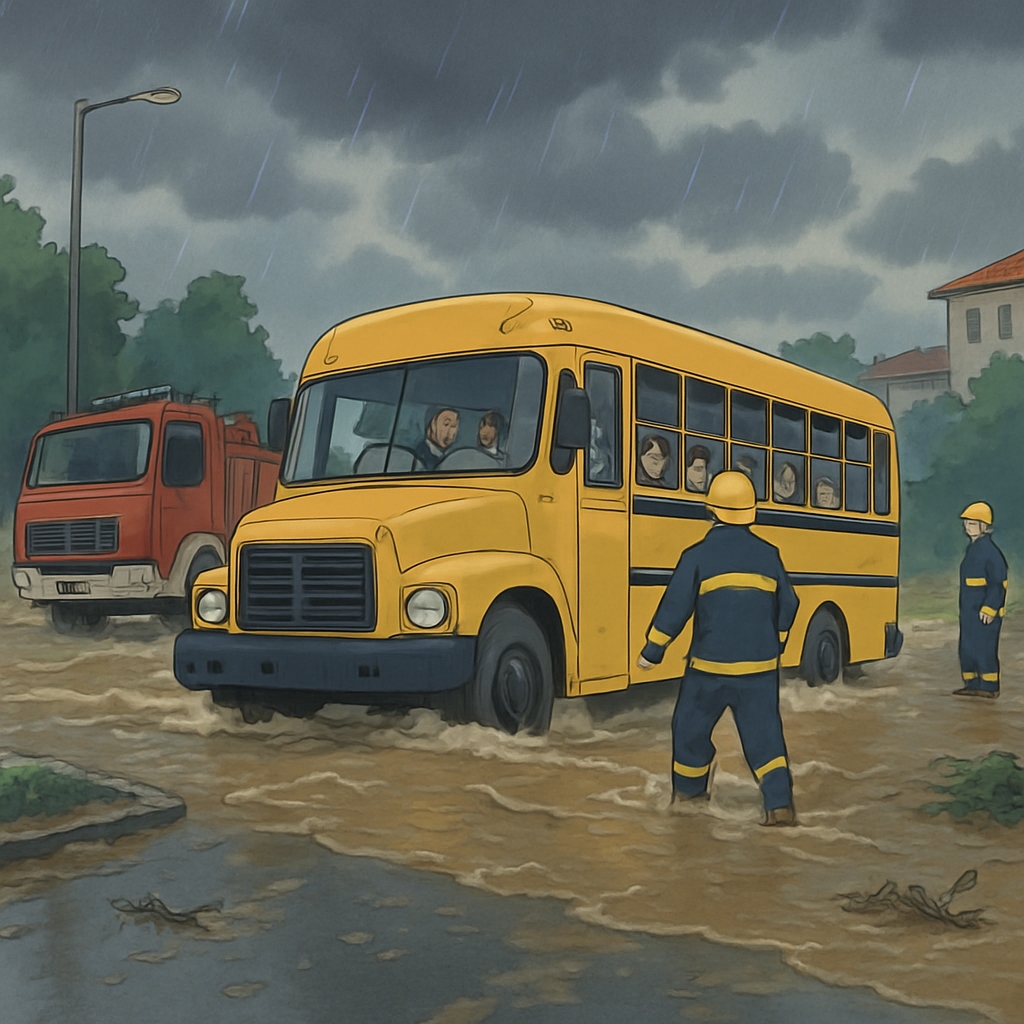 Пожарная служба получила более 60 вызовов о помощи в районе Никосии после того, как проливные дожди затопили дороги и заблокировали школьный автобус в Лакатамии.