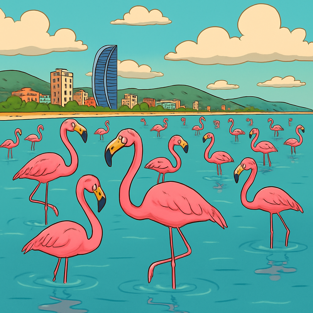 In Limassol, in the Lady's Mile area, dozens of flamingos have appeared.