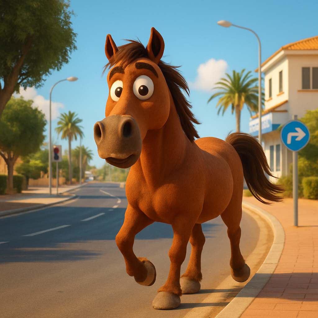 A horse was wandering along the roads of Protaras.