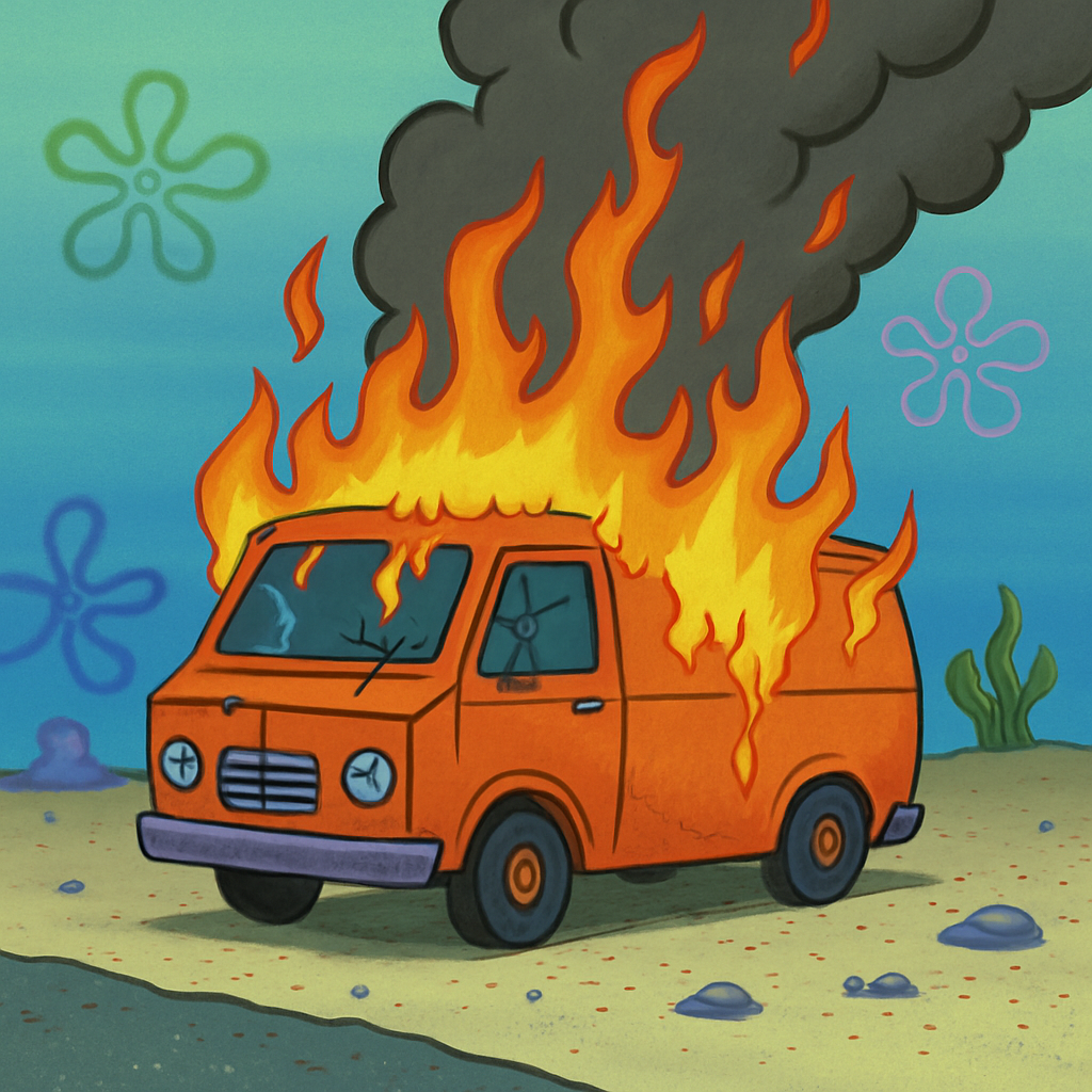 По всей вероятности, это горел фургон, который подожгли преступники после убийства.